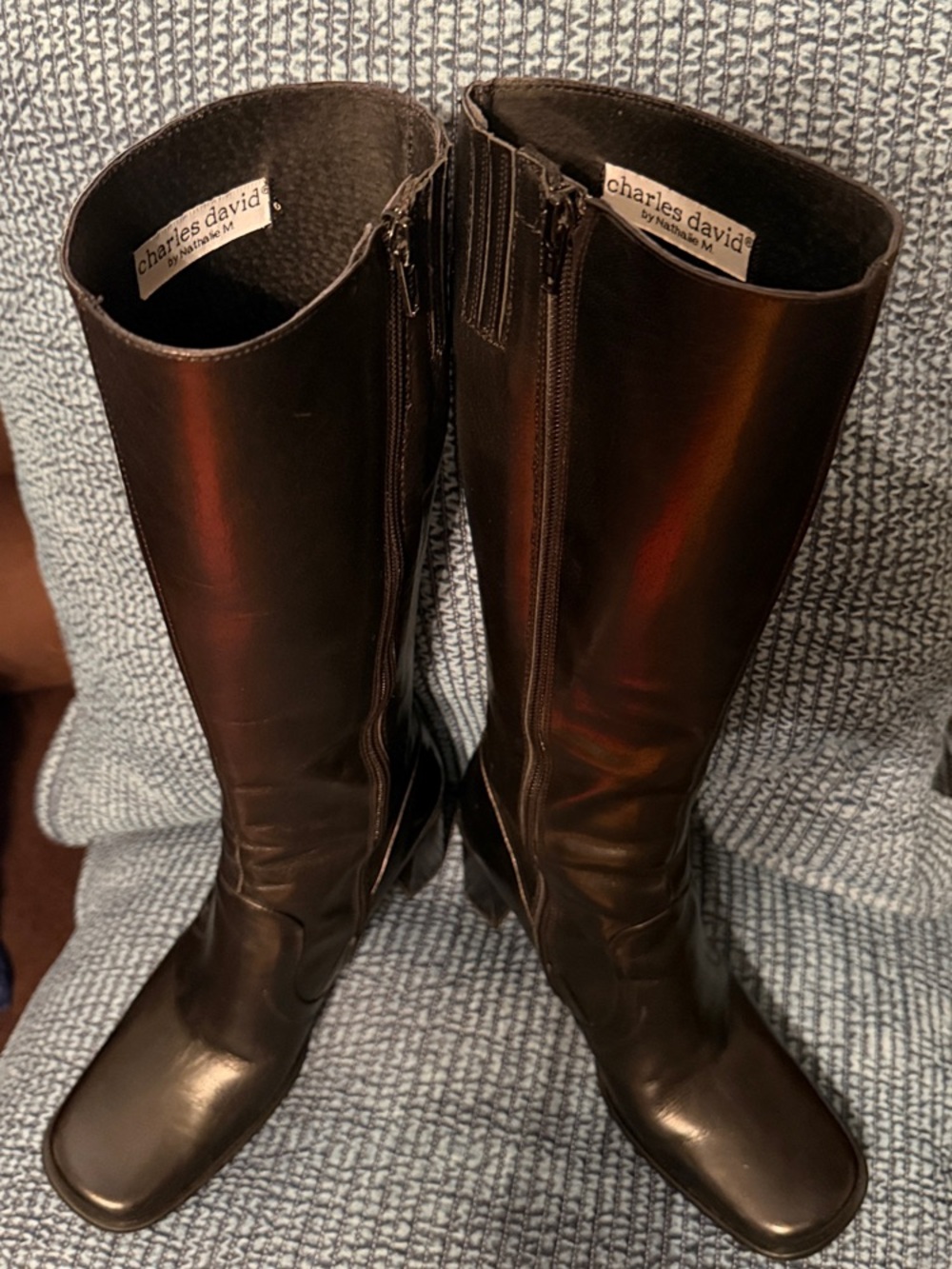 Charles David Black Leather Tall Riding Boots